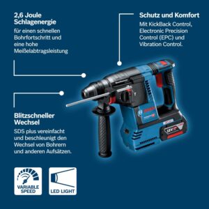 Bosch Professional 18V System Akku Bohrhammer GBH 18V-26 (SDS Plus, Schlagenergie: 2,6 Joule, Bohr-Ø max.: Beton/Stahl/Holz 26/13/30 mm, in L-BOXX 136) – Bild 4