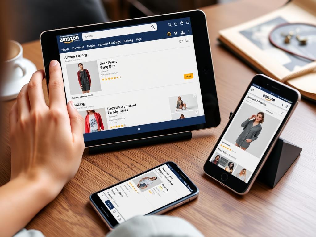 Amazon Fashion Bestseller Liste auf einem Tablet und Smartphone