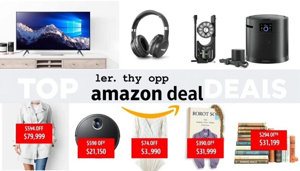 Collage der besten Amazon-Angebote aus verschiedenen Kategorien wie Elektronik, Haushalt und Mode