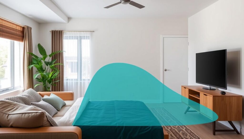 Kompakter TV in einem kleinen Wohnraum mit optimalem Sitzabstand