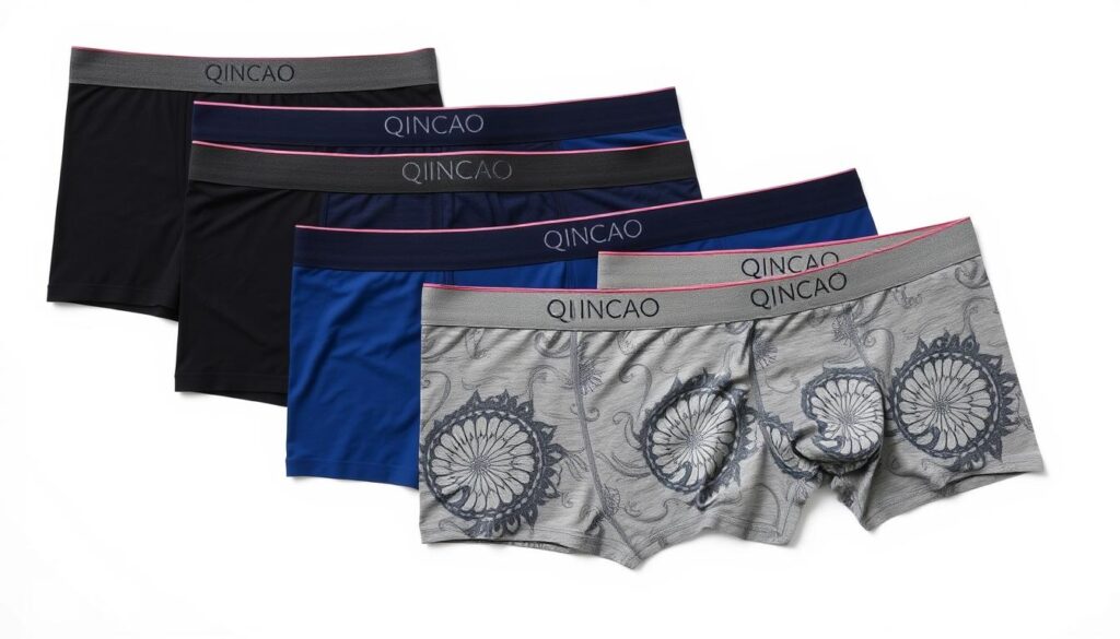 QINCAO Boxershorts Herren 6er-Pack in verschiedenen Farben nebeneinander ausgelegt