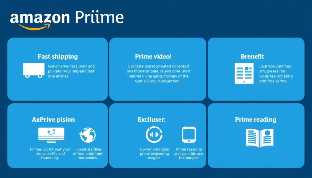 Übersicht der Amazon Prime Vorteile wie schneller Versand, Prime Video und exklusive Angebote