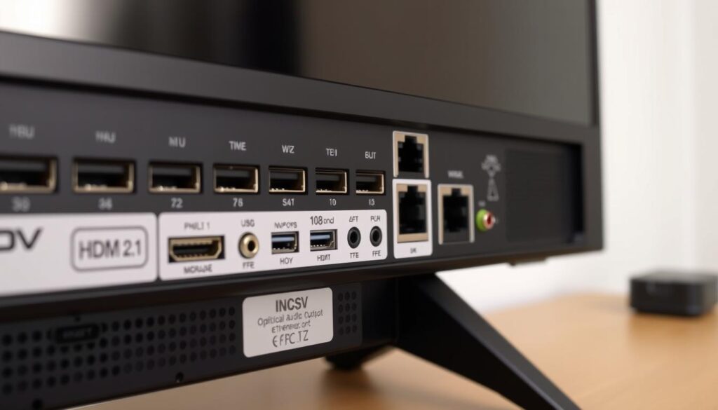 Verschiedene Anschlüsse an der Rückseite eines modernen Fernsehers
